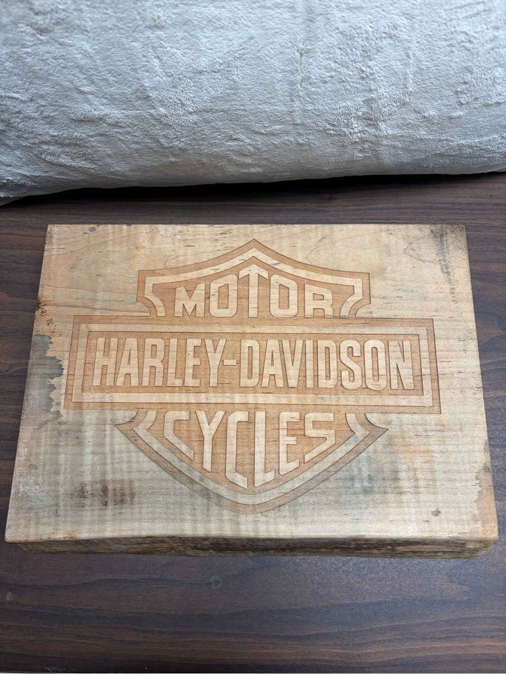 Heavy Engraved Wood Harley Davidson Bar & Shield Slab Sign Garage Man Cave Decor